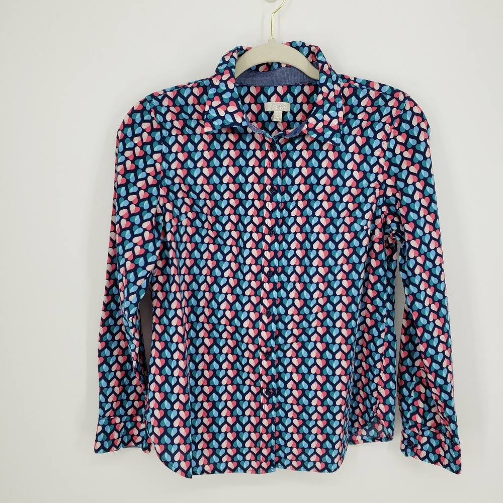 Talbots Heart Print Button Down Blouse Sz SP